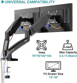 img 3 attached to 💻 IMLIB Двухмониторный кронштейн - Кронштейн для двух мониторов на газовом пружинном механизме | Регулируемая высота, наклон, поворот | VESA кронштейн для компьютерного экрана до 32 дюймов, выдерживает от 4.4 до 17.6 фунтов на каждой руке.