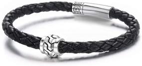 img 3 attached to FANCIME 925 Sterling Silver Genuine Mens Leather bracelet with Inspirational Charm Bead, 4.8mm Braided 👨 Rope Leather Wristband Jewelry for Men, Boys, Teens. Available in Lengths 7.5'' and 8.3'', Black and Brown