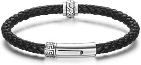 img 2 attached to FANCIME 925 Sterling Silver Genuine Mens Leather bracelet with Inspirational Charm Bead, 4.8mm Braided 👨 Rope Leather Wristband Jewelry for Men, Boys, Teens. Available in Lengths 7.5'' and 8.3'', Black and Brown