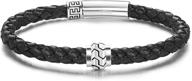 fancime 925 sterling silver genuine mens leather bracelet with inspirational charm bead, 4.8mm braided 👨 rope leather wristband jewelry for men, boys, teens. available in lengths 7.5'' and 8.3'', black and brown logo