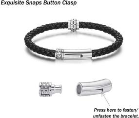 img 1 attached to FANCIME 925 Sterling Silver Genuine Mens Leather bracelet with Inspirational Charm Bead, 4.8mm Braided 👨 Rope Leather Wristband Jewelry for Men, Boys, Teens. Available in Lengths 7.5'' and 8.3'', Black and Brown