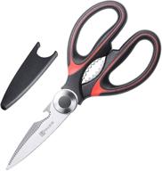 🔪 paudin heavy duty kitchen scissors - premium stainless steel & ultra sharp kitchen shears with ergonomic grip - dishwasher safe utility scissors for meat, bbq, poultry, vegetables - black red logo