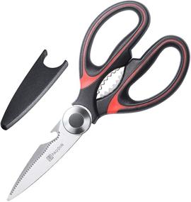 img 4 attached to 🔪 PAUDIN Heavy Duty Kitchen Scissors - Premium Stainless Steel & Ultra Sharp Kitchen Shears with Ergonomic Grip - Dishwasher Safe Utility Scissors for Meat, BBQ, Poultry, Vegetables - Black Red