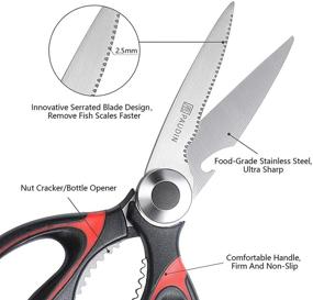 img 3 attached to 🔪 PAUDIN Heavy Duty Kitchen Scissors - Premium Stainless Steel & Ultra Sharp Kitchen Shears with Ergonomic Grip - Dishwasher Safe Utility Scissors for Meat, BBQ, Poultry, Vegetables - Black Red