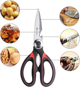 img 2 attached to 🔪 PAUDIN Heavy Duty Kitchen Scissors - Premium Stainless Steel & Ultra Sharp Kitchen Shears with Ergonomic Grip - Dishwasher Safe Utility Scissors for Meat, BBQ, Poultry, Vegetables - Black Red