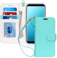 fyy luxury pu leather wallet case for samsung galaxy s9 mint green - kickstand, card holder, wrist strap - protective flip phone cover logo