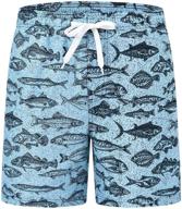 🩲 boys' blue fish akula print swimsuit with convenient pockets - ideal for clothing and swimming logo