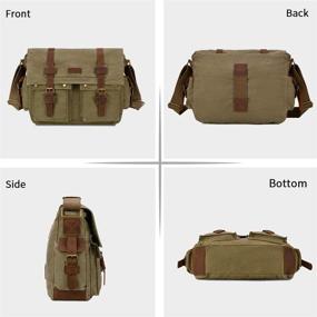 img 2 attached to 🎒 Kattee Canvas Leather Military Messenger Bag - Fits 14.7/15.6 Inch Laptop - Shoulder Bag