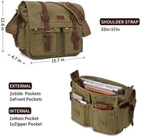 img 1 attached to 🎒 Kattee Canvas Leather Military Messenger Bag - Fits 14.7/15.6 Inch Laptop - Shoulder Bag