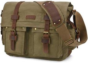 img 4 attached to 🎒 Kattee Canvas Leather Military Messenger Bag - Fits 14.7/15.6 Inch Laptop - Shoulder Bag