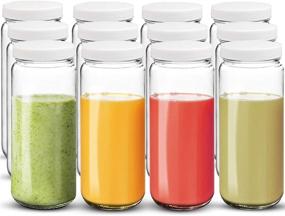 img 4 attached to Bedoo 12 Pack Glass Juicing Bottles Jars 16 oz: The Ultimate Solution for Glass Juice and Water Bottles, Reusable and Leak-Proof with Plastic Airtight Lids