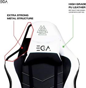 img 1 attached to 🪑 EGA Big and Tall Gaming Chair: Removable Lumbar Support, Metal Base, Ergonomic Design - High Back PU Leather Office Desk Chair with Headrest (White) G1