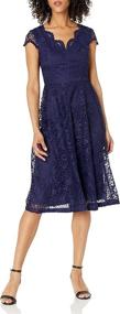 img 2 attached to 👗 London Times Scalloped V-Neck Lace Dress for Women