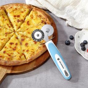 img 2 attached to 3-Piece Pizza Cutter & Cake Server Set - Stainless Steel with Blue Handles | Razor-Sharp Pizza Cutter Wheel, Double Wheel Pizza Cutter, Serrated Pie & Cake Server | Includes Free Oven Mitt