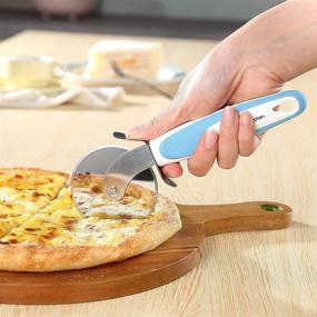 img 1 attached to 3-Piece Pizza Cutter & Cake Server Set - Stainless Steel with Blue Handles | Razor-Sharp Pizza Cutter Wheel, Double Wheel Pizza Cutter, Serrated Pie & Cake Server | Includes Free Oven Mitt