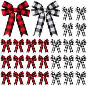 img 4 attached to 🎀 Versatile 30-Piece Buffalo Plaid Bows for Holiday Decor - Halloween, Thanksgiving, Christmas - Xmas Tree Home Decor - Black Red Plaid and Black White Plaid - 4 x 5 Inch Bows