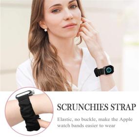 img 2 attached to 🌸 Women's Fabric Scrunchy Apple Watch Bands - Compatible with 38mm 40mm iWatch Series 1 SE 2 3 4 5 6 (Small Black, Gray) - Cloth Patterned Elastic Wristbands for Better SEO