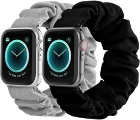 img 4 attached to 🌸 Women's Fabric Scrunchy Apple Watch Bands - Compatible with 38mm 40mm iWatch Series 1 SE 2 3 4 5 6 (Small Black, Gray) - Cloth Patterned Elastic Wristbands for Better SEO