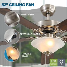 img 2 attached to Vintage Style Ceiling Fan with Lights and Pull Chains Control, 52-Inch, Silent Motor (5 Blades) by warmiplanet