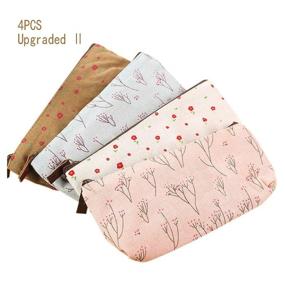 img 3 attached to 🌸 Countryside Floral Cosmetic Makeup Bag: Cute Canvas Zipper Pencil Pen Cases & Multi-functional Coin Purse Set (4 Pcs)