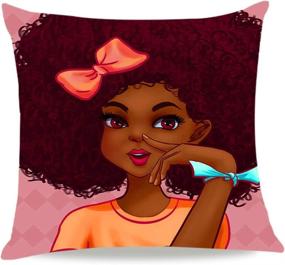 img 3 attached to African American Girls Pillow Set - Watercolor Throw Pillow with Exploding Hair Bowknot Design, Cushion for Living Room, Bedroom, or Outdoor Sofa - 18×18 Inch - 4 Piece Set