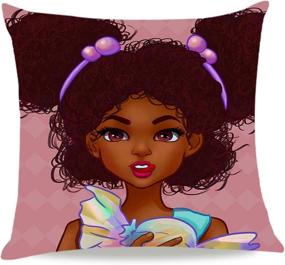 img 1 attached to African American Girls Pillow Set - Watercolor Throw Pillow with Exploding Hair Bowknot Design, Cushion for Living Room, Bedroom, or Outdoor Sofa - 18×18 Inch - 4 Piece Set