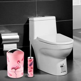 img 2 attached to 🦩 JOTOM 6-Piece Flamingo Bathroom Accessories Set with Plastic Toothbrush Holder, Cup, Soap Dish, Hand Sanitizer Bottle, Trash Can, and Toilet Brush