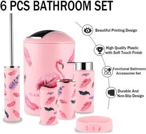 img 1 attached to 🦩 JOTOM 6-Piece Flamingo Bathroom Accessories Set with Plastic Toothbrush Holder, Cup, Soap Dish, Hand Sanitizer Bottle, Trash Can, and Toilet Brush