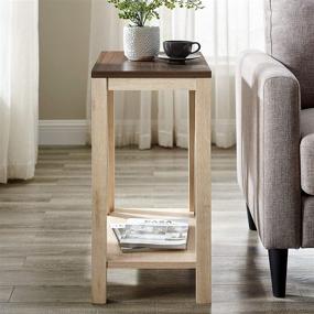 img 3 attached to Modern Farmhouse A-Frame Wood Rectangle Side Table for Living Room Small End Accent Table, 13 Inch, White Oak by Walker Edison