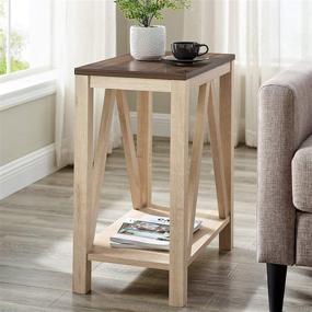 img 4 attached to Modern Farmhouse A-Frame Wood Rectangle Side Table for Living Room Small End Accent Table, 13 Inch, White Oak by Walker Edison