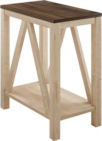 img 2 attached to Modern Farmhouse A-Frame Wood Rectangle Side Table for Living Room Small End Accent Table, 13 Inch, White Oak by Walker Edison