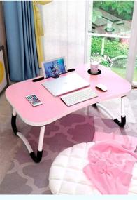 img 1 attached to 🛏️ Pink Foldable Laptop Bed Table Tray, Portable Lap Desk Stand with Cup Holder - Ideal for Breakfast, Reading, Working, and Watching Movies on Bed, Couch, or Sofa