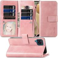 🌟 fanuba galaxy a12 wallet phone case, soft pu leather magnetic buttons wrist strap card holders shockproof kickstand protective [flip folio cover] for samsung galaxy a12 - rose gold logo