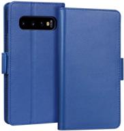 🔵 fyy handcrafted wallet case for samsung galaxy s10 (6.1"), luxury genuine leather with rfid blocking, flip folio design, kickstand function, and card slots - blue logo