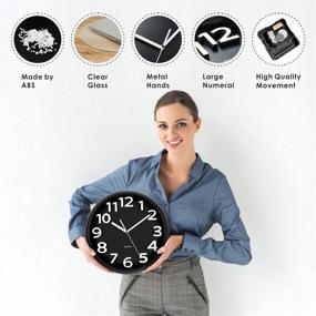 img 3 attached to ⏰ Plumeet 13'' Large Wall Clock - Silent Non-Ticking Modern Quartz Timepiece - Ideal for Home & Office Decor - Battery Operated (Black)