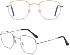 img 4 attached to 👓 2 Pack Small Blue Light Blocking Glasses Metal for Women - Retro Round/Square Frame Anti UV Computer Gaming Glasses