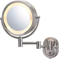 enhanced jerdon hl65n 8-inch lighted wall mount makeup mirror with 5x magnification, sleek nickel finish logo