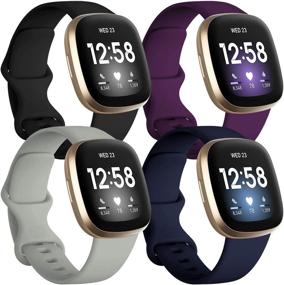 img 4 attached to 👌 Высококачественные браслеты Getino - Совместимые с Fitbit Sense/Versa 3, Стиральные и Прочные, Регулируемый силиконовый спортивный ремешок для женщин/мужчин - Маленький Черный/Темно-синий/Сливовый/Серый