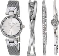 наручные часы anne klein women's silver-tone mesh bracelet watch and bangle set с кристаллами премиум-класса, модель ak/3389svst логотип