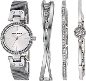 img 4 attached to Наручные часы Anne Klein Women's Silver-Tone Mesh Bracelet Watch and Bangle Set с кристаллами премиум-класса, модель AK/3389SVST