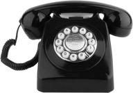 📞 vintage retro landline telephone - classic rotary design, old fashioned corded desk phone with metal bell - ideal for home and office decor - black logo