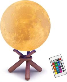 img 4 attached to 🌙 KHFSKN Moon Lamp: 5.9 Inch 16-Color Moon Night Light with Wood Stand - Perfect Birthday Gifts for Girls Ages 3-16+