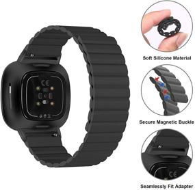 img 1 attached to 🖤 VANET Silicone Magnetic Bands - Compatible with Fitbit Versa 3/Sense - Adjustable Silicone Loop Strap with Magnetic Closure - Women/Men - Small - All Black