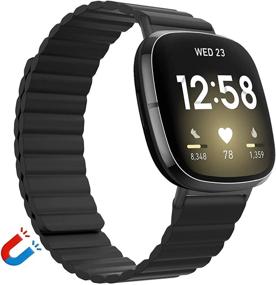 img 4 attached to 🖤 VANET Silicone Magnetic Bands - Compatible with Fitbit Versa 3/Sense - Adjustable Silicone Loop Strap with Magnetic Closure - Women/Men - Small - All Black