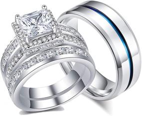 img 4 attached to 💍 Комплект обручальных колец Ahloe Jewelry Princess - Его и Ее обручальные кольца из титановой нержавеющей стали с 3,0 каратами циркония, 18-каратным золотом - Кольца для пары для женщин и мужчин.