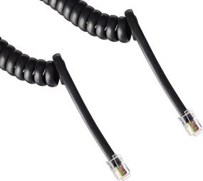 img 1 attached to ECore Cables 25ft Black Coiled Telephone Handset Cord 🔌 with 1.5 Inch Flat Leader - Long Length and High-Quality