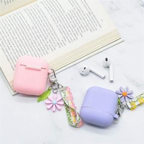 img 2 attached to Мягкий чехол из силикона для AirPods, милый ударопрочный чехол с брелоком - совместимый с AirPods 2 и 1, идеально подходит для девочек и женщин (розовый)