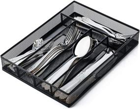 img 4 attached to 🗄️ JANE EYRE Utensil Drawer Organizer - Cutlery Tray for Kitchen Storage, 5-Component Divider, Non-slip Foam Feet, Mesh Wire Design (Black)