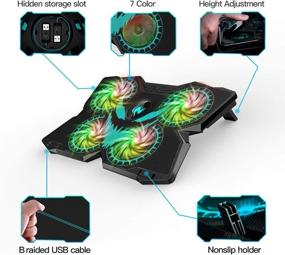 img 1 attached to 💻 2021 New Laptop Cooling Pad - RGB 7 Color Light Gaming Cooler, Silent Fans, Stand Cooling Pad for Notebook, USB Powered, Compatible up to 17" - Control Fan Speed for PC