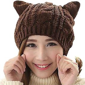 img 4 attached to UmbWorld Cute CAT Kitty Ears Knitted Crochet Rib Hat Cap - Perfect for Women, Girls, Boys, and Teens!